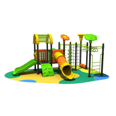 Outdoor Children’s Playground and Plastic Playground Slides in the Community Park
