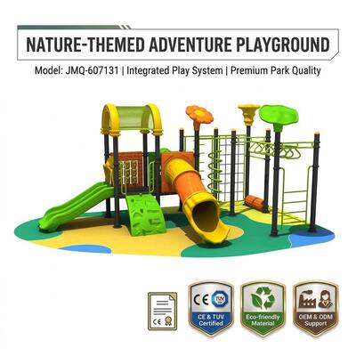 Outdoor Children’s Playground and Plastic Playground Slides in the Community Park