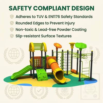 Outdoor Children’s Playground and Plastic Playground Slides in the Community Park