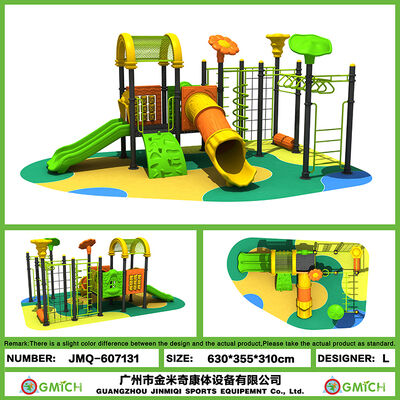 Outdoor Children’s Playground and Plastic Playground Slides in the Community Park